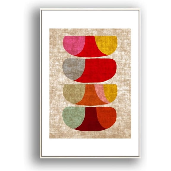 IDEA4WALL Framed Canvas Print Wall Art Multicolor Plant in Blue Vase Geometric Shapes Illustrations Modern Art Chic Colorful for Living Room, Bedroom, Office - 16"x24" White