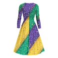 thumbnail image 3 of ZQUUVOU Women's Carnival Festival Dress V Neck Long Sleeve Flowy Dress Casual Waist Mini Holiday Outfits Swing Skater Multicolor Z, 3 of 4