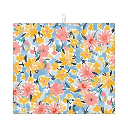 

Dish Drying Mats for Kitchen Counter Watercolor Wildflowers 16x18in Dish Drying Pad Coffee Mat with Hanging Loop Super absorbent Kitchen Counter Mat Coffee Bar Accessories