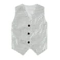 thumbnail image 4 of WOYY Toddler Boys Sequin Glitter Vest Sleeveless Button Down Waistcoat Top,Silver, 4 of 5