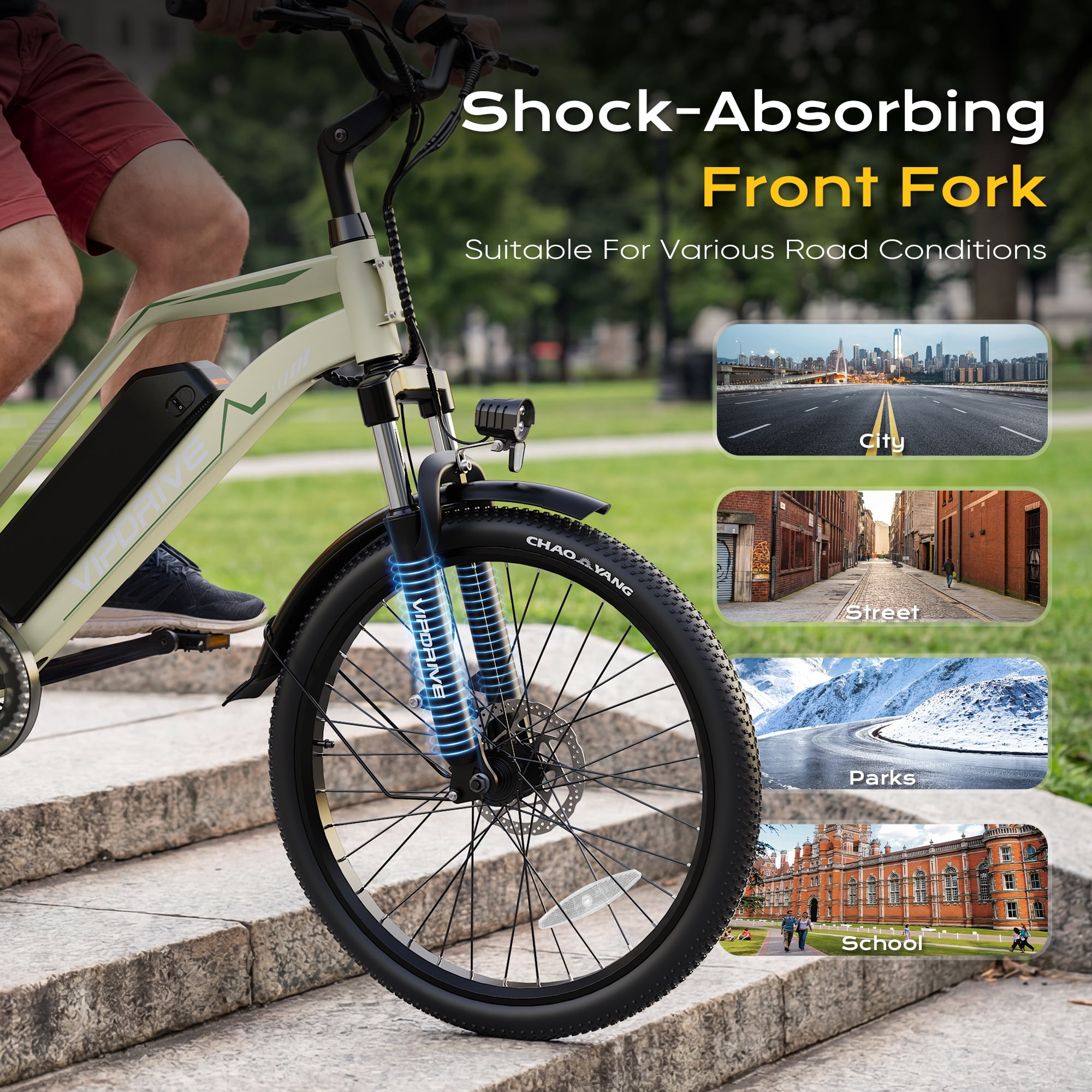 VIPDRIVE Electric Bike - 24'' Adult E Bike, Peak 750W 20MPH City Cruiser E-Bike with 48V7.8AH Removable Battery with Fork Suspension and Dual Disc Brakes（UL2849)