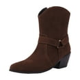 thumbnail image 6 of Mostsola Western Cowboy Boots for Women Suede Zipper Cowgirl Booties Stacked Heel Ankle Boots, 6 of 7