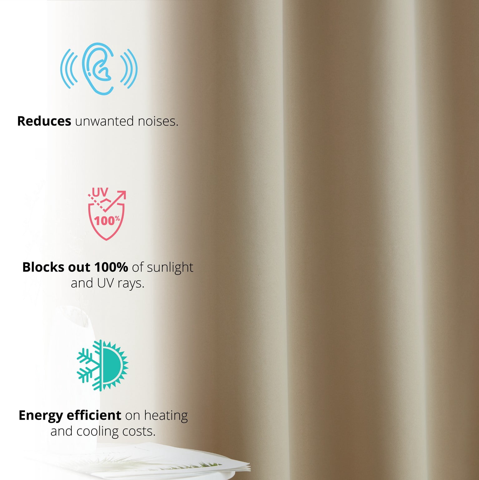 THD Virginia 100% Blackout Grommet Total Privacy Curtain Panels - Window Curtains for Living Room Bedroom - Set of 2 (Taupe, 42 W x 84 L)