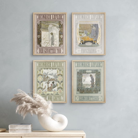 PixonSign Set of 4 Vintage Adhesive Canvas Posters, Framed Wall Art Leyendecker Art Deco Winter Abyss Tapestry Historic American Prints, Dark Ancient Civilization Wall Décor - 11"x14" Natural