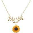 thumbnail image 1 of Collar con colgante de girasol, cadena de hojas de perla, resina, estilo bohemio, hecho a mano, para mujeres y niñas, 1 of 7