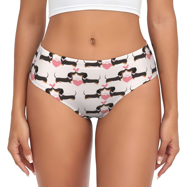 Balery Dachshund And Hearts Ropa Interior de Algodón para Mujer con Dibujo – Braguitas Cómodas y Elásticas, Estilo Clásico-Medium