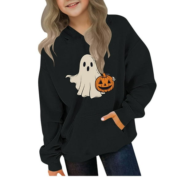 Cmfcve Kids Halloween Hoodie Graphic Top Boys & Girls Oversized Activewear Hooded Sweatshirt Solid Color Long Sleeve Fall Winter Outerwear Pullover