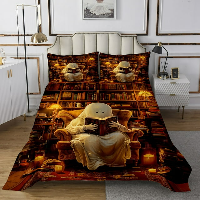Erosebridal Spooky Abstract Ghost Quilt Sets for Twin Size Bed,Happy Holleween Bed Set,Modern Library Coverlet Set Twin For Girls,Ultra Soft Room Decoration,2 Pieces