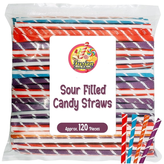 Sour Filled Candy Straws - 120 Count Bulk Bag - Tropical Punch, Orange, Cherry, Grape Flavors - Silly Stix Candy Straws For Holiday And Trick-Or-Treating