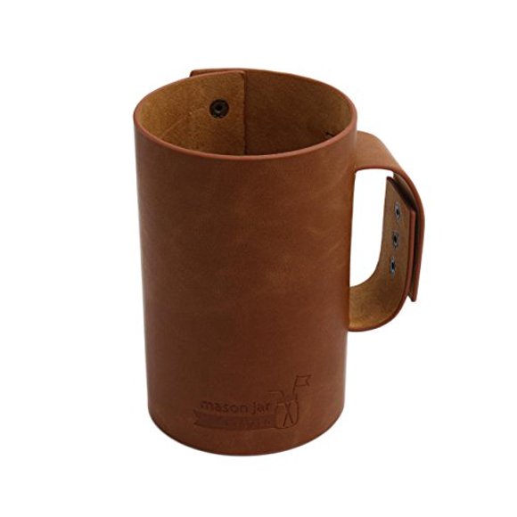 Faux Leather Sleeve with Handle/Travel Mug for Pint & Half (24oz) Mason Jars (No Jar)