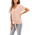 thumbnail image 3 of MAWCLOS Hauts d'Été pour Femmes T-shirt Col en V Manches Courtes Tunique Rayée Mode Plage Orange Blanc TTG, 3 of 4