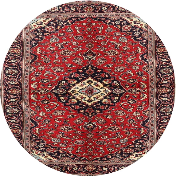 Ahgly Company Machine Washable Indoor Round Traditional Orange Salmon Pink Area Rugs, 3' Round
