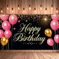 thumbnail image 6 of Black Background Happy Birthday Banner with Pink Balloons and Sparkling Stars Party Decoration Backdrop for Birthday Party Photography Props Celebrations Event Decorations, 6 of 7