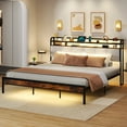 thumbnail image 2 of Gymax King Size Bed Frame w/LED Light & Charging Station Heavy Duty Metal Platform Bed, 2 of 10
