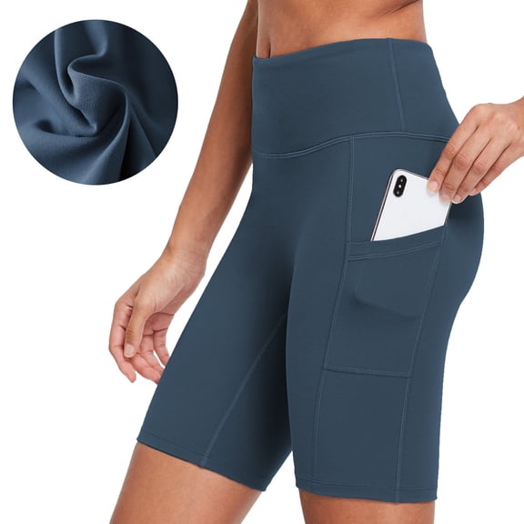 BALEAF Women's 8" Active Bike Shorts High Waist with Pockets Navy Size XXXL