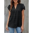 thumbnail image 3 of DAKIMOE Womens Tops Summer V Neck Ruffle Shirts Short Sleeve Swiss Dot Flowy Blouse Tunic Top Summer Casual Cute Ladies Blouses, Black, M, 3 of 7
