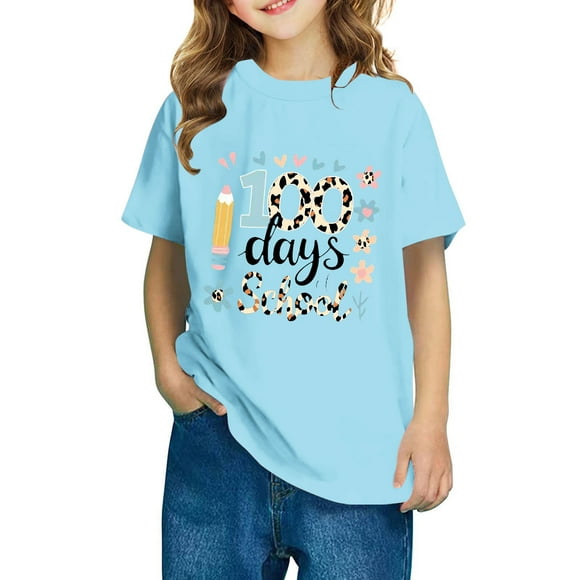 Xihbxyly Camiseta "100 Días de Clases", Bonita Camiseta con Mangas Abullonadas, Moderna Camiseta de Cuello Redondo, Cómoda y Casual, Ideal para Viajes Escolares y Fiestas, Top de Verano a La Moda, Te