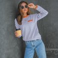 thumbnail image 2 of WTOBBY Women's Striped Long Sleeve Top, Casual Round Neck Sweatshirt, Lightweight Pullover for Fall with Breathable Cotton Blend Fabric for All Day Comfort,Red S, 2 of 4
