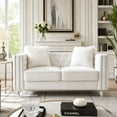 thumbnail image 3 of HUMEHA 59 Inch Beige Velvet Tufted Loveseat, Square Arms with Button Detail, Nailhead Trim, Crystal Acrylic Legs for Living Room, Bedroom, 3 of 8