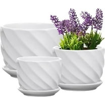 Set of 3 Ceramic Plant Pot - Flower Plant Pots Indoor with Saucers,Small to Medium Sized Round Modern Ceramic Garden Flower Pots (White)