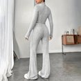 thumbnail image 4 of TrendVibe365 Knit Lounge Sets for Women Knitted Long Sleeve Set Hoodie Loose Pants Two Piece Set Long Sleeve Round Neck Top Shirt Suit Gray XL, 4 of 8
