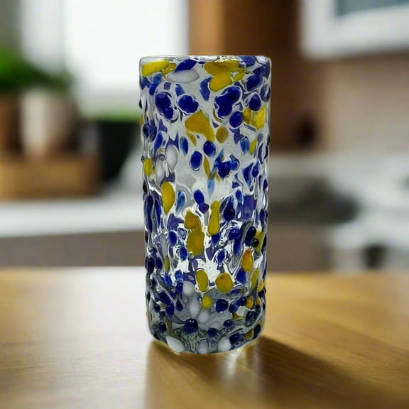 Mexican Double Shot Glass | Blue and Yellow Artisan Barware (1Piece)