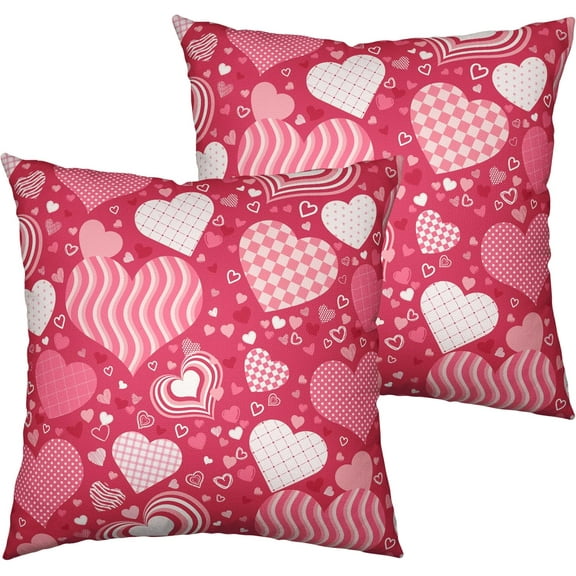 Valentines Day Pink Throw Pillow Covers Pink Valentines Pillow Covers 16x16 Pink White Love Heart Pillow Case Cotton Linen Cushion Case for Living Room Couch Sofa Patio Set of 2