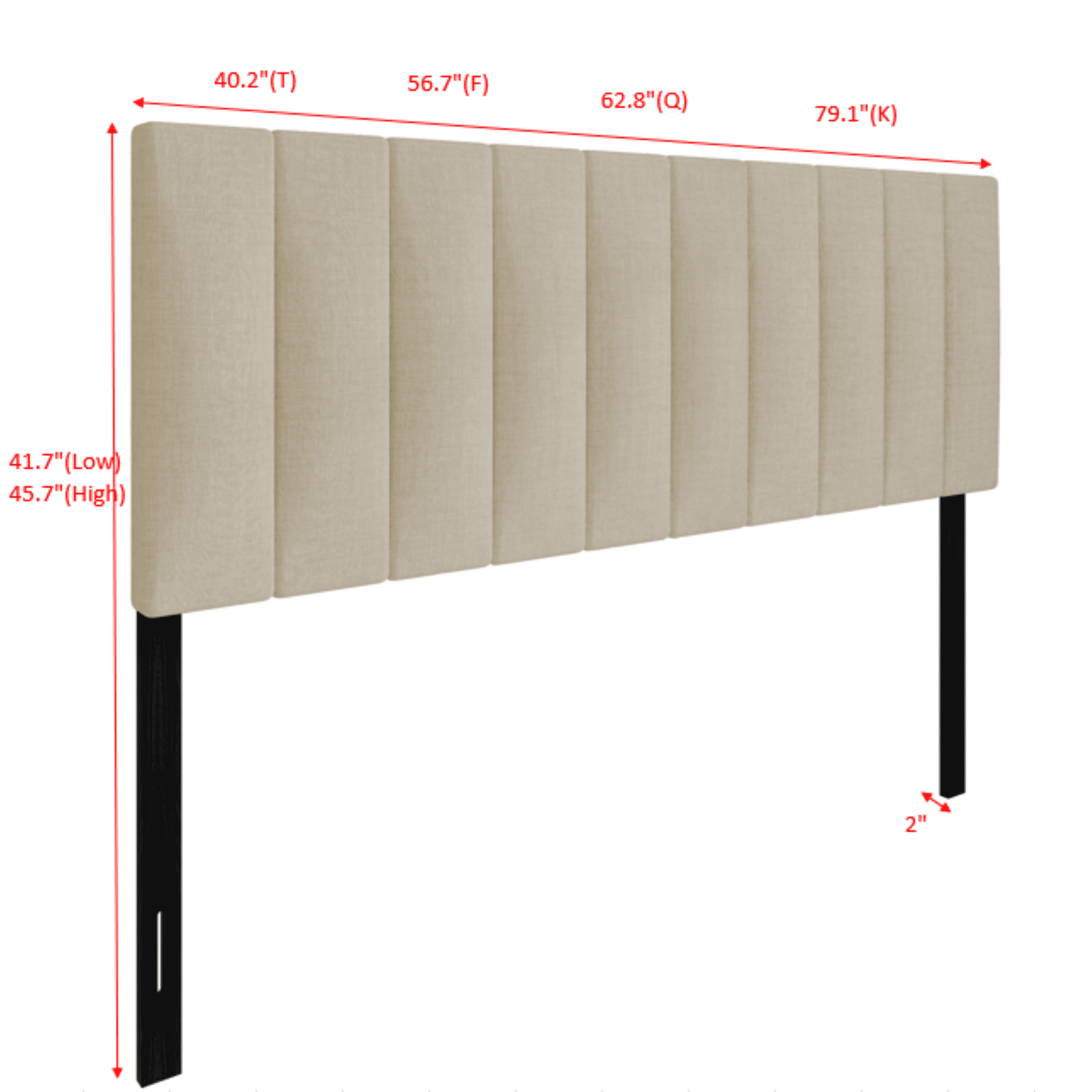 Home Design Dennis Full Upholstered Headboard with Vertical Channel Design, Adjustable Height, Beige