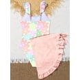 thumbnail image 4 of HWJAD Girls Swimsiut Ruffle Strap One-Piece with Cover Up Kids Floral Print Swimwear Child Beach Bathing Suit 5-12Y, 4 of 7
