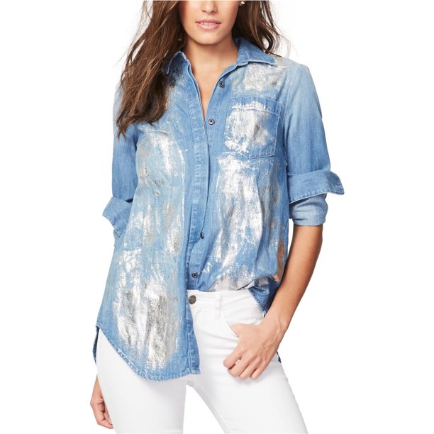 Rachel Roy - Camisa con botones y espalda dividida para mujer, azul, pequeña