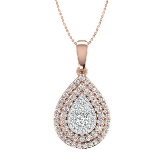 1/2 Carat Diamond Tear Drop Pendant Necklace in 14K Rose Gold (Silver Chain Included) (I1-I2 Clarity)