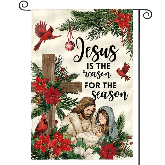 Jesus Is The Reason For The Season Garden Flag 12x18 Inch Double Sided Outside, Christmas Nativity Winter Holiday Yard Outdoor Flag