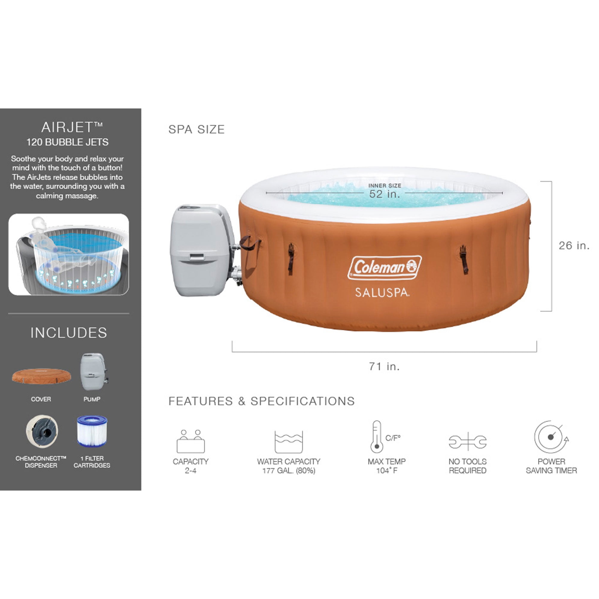 Coleman Ponderosa SaluSpa 120 Air Jet Round 2-4 Person ...