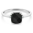 thumbnail image 2 of Gem Stone King 2.12 Ct Cushion Checkerboard Black Onyx White Diamond 10K White Gold Ring, 2 of 5