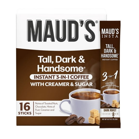 Maud's 3-in-1 Instant Coffee Packets, 16 ct, Instant Coffee with Sugar, and Creamer, 100% Arabica Coffee, Instant Hot or Iced Coffee - Just add water