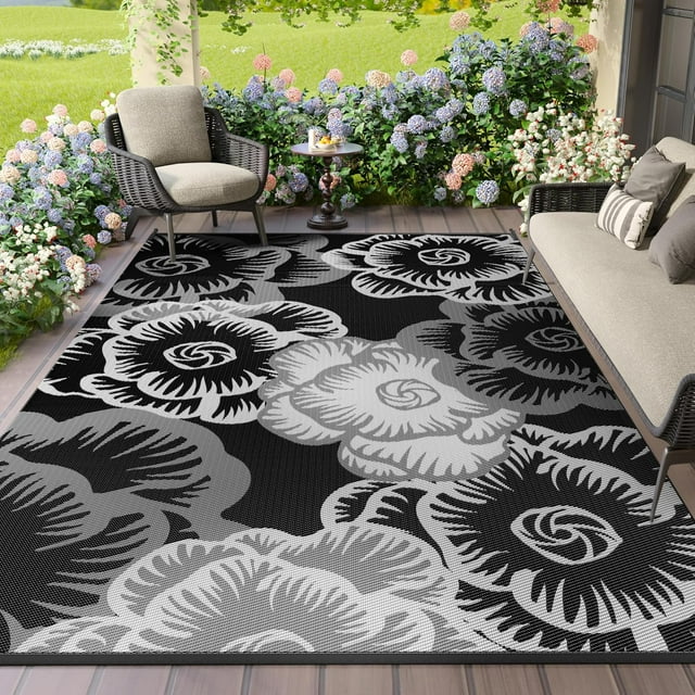 Outdoor Rug Outdoor Carpet Patio Rug RV Camping Rug Picnic Beach Mat Outside for Patio Deck Balcony Backyard Reversible Portable Tapis Exterieur Floral