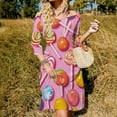 thumbnail image 3 of Candy Pattern Rainbow Lollipop Women's 3/4 Sleeve Dresses Elegant A-Line Midi Dress Flare Summer Casual Sundress, 3 of 9