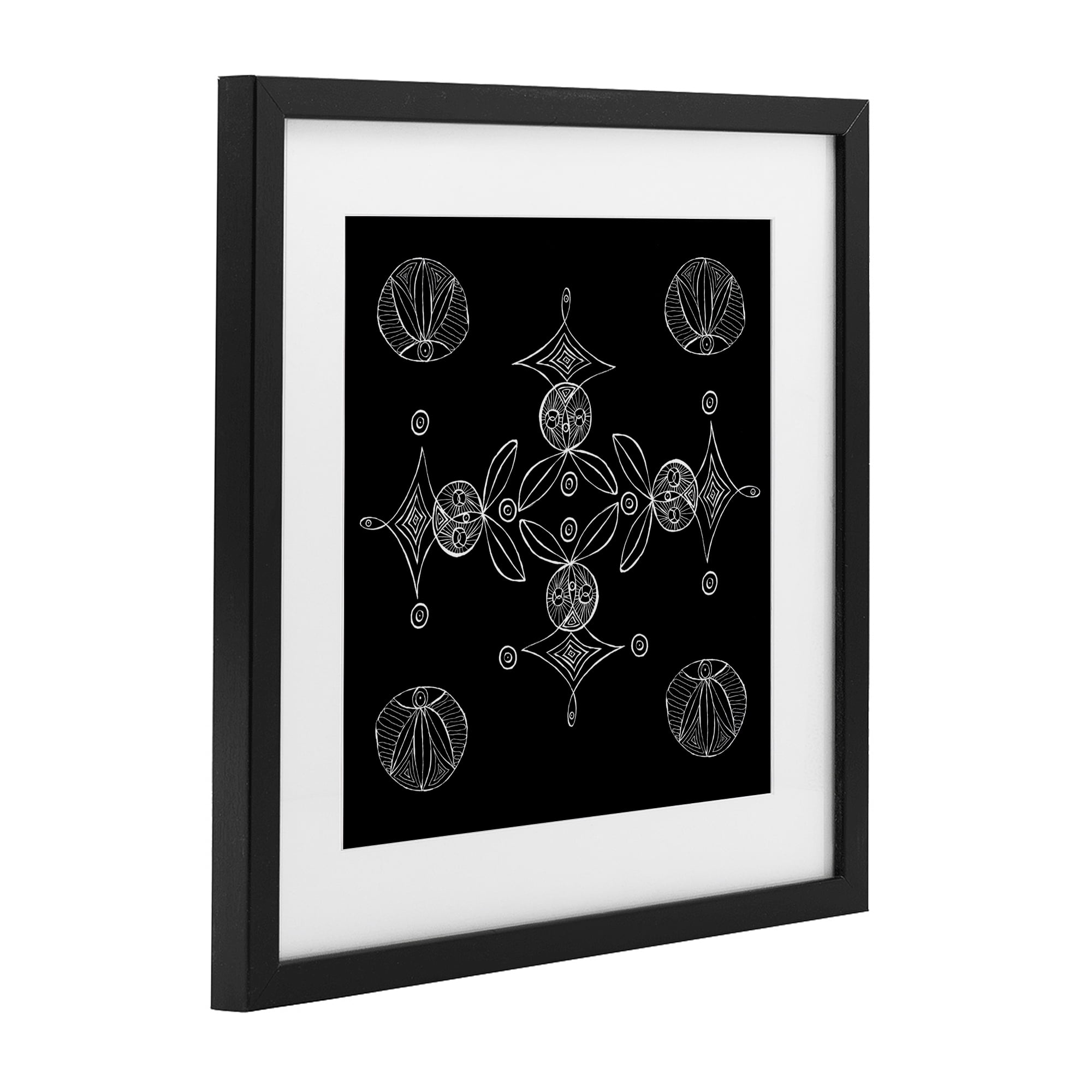 Stupell Industries Simple Monochrome Fractals Black Framed Print Under Glass, design by El Perkin