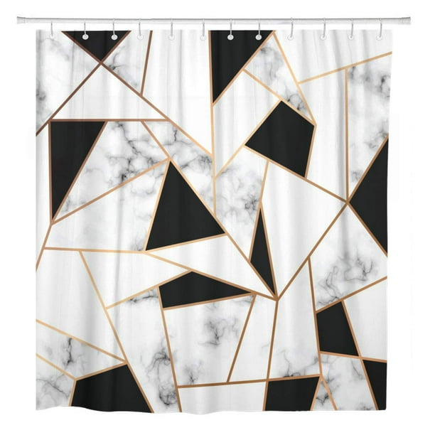 CYNLON Marble Golden Geometric Lines Black and White Marbling Modern