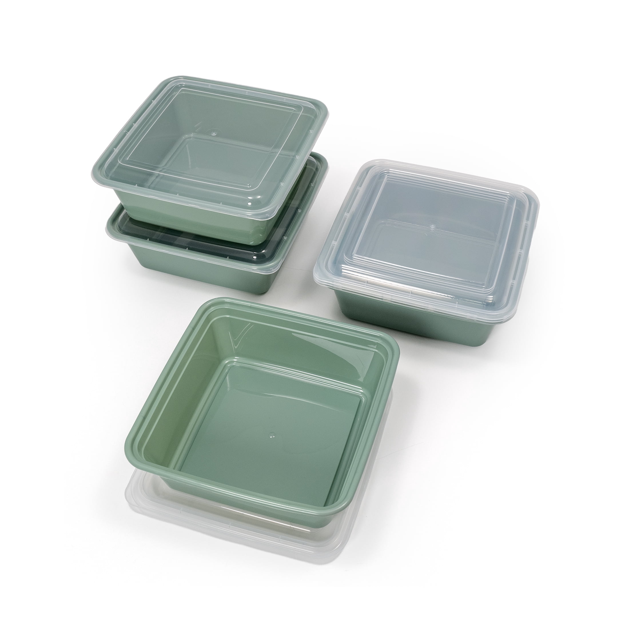 Mainstays 5-Pack Tall Square BPA-Free Plastic Meal Prep Food Storage Containers, 1.9L, Green Sage