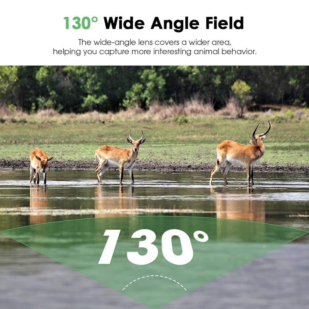 Trail Camera with 32G Memory Card, 48MP Game Camera with Night Vision, Motion Activated 130°Wide-Angle, Waterproof Hunting Camera for Wildlife Monitoring