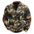 thumbnail image 2 of Men's Camouflage Print Quarter-Zip Pullover Sweatshirt, Retro American Style Crewneck Hoodie, Casual Long Sleeve Military Look Spring Fall Wear,Khaki,L, 2 of 4