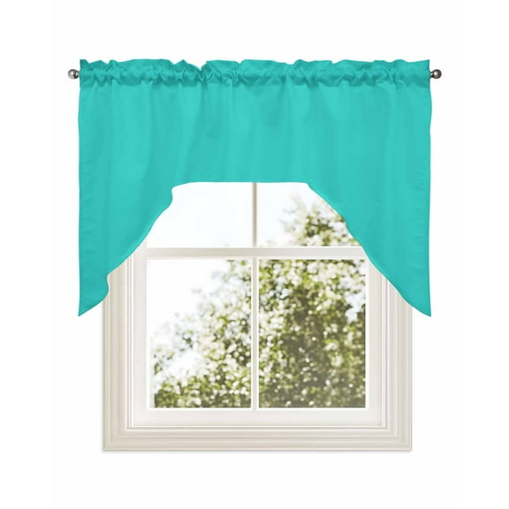 Turquoise Kitchen Curtains Swag Valance for Windows/Bathroom/Cafe, Modern Pure Turquoise Rod Pocket Drape Panel Swag Curtains Valance for Bedroom/Living Room 56"x36"