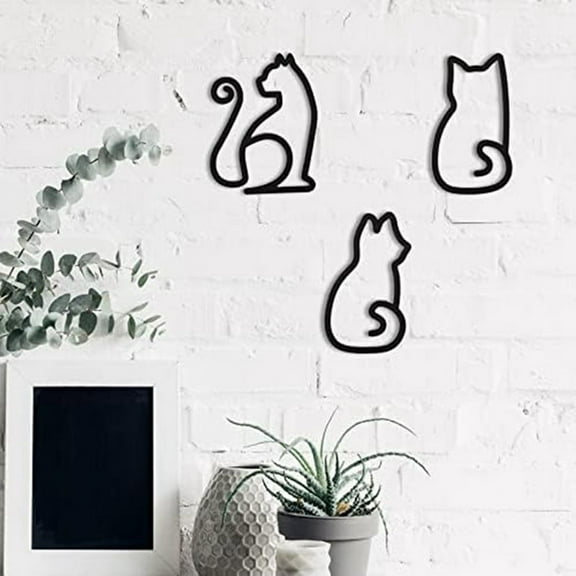 3 Pieces Metal Wall Art Wire Cats Sign Wall Decor for Kitchen Restaurant Shop Decors Accessories