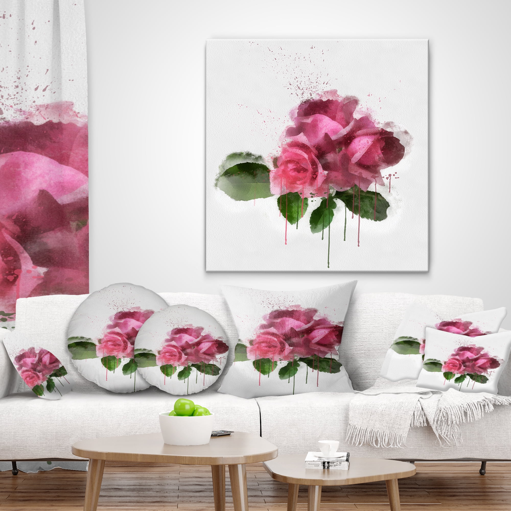 Designart Bunch of Pink Roses with Leaves - Floral Throw Pillow - 16x16