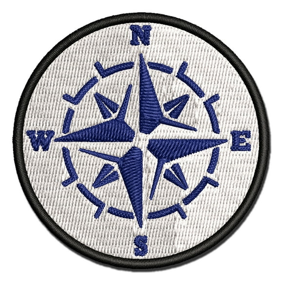 Vintage Nautical Compass Rose Applique Multi-Color Embroidered Iron-On Patch - 2.5 Inch Small