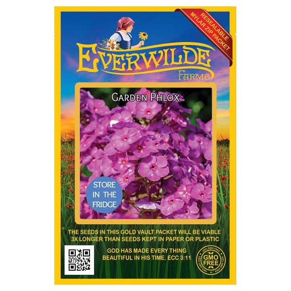 Everwilde Farms - 10 Garden Phlox Native Wildflower Seeds - Gold Vault Seed Packet