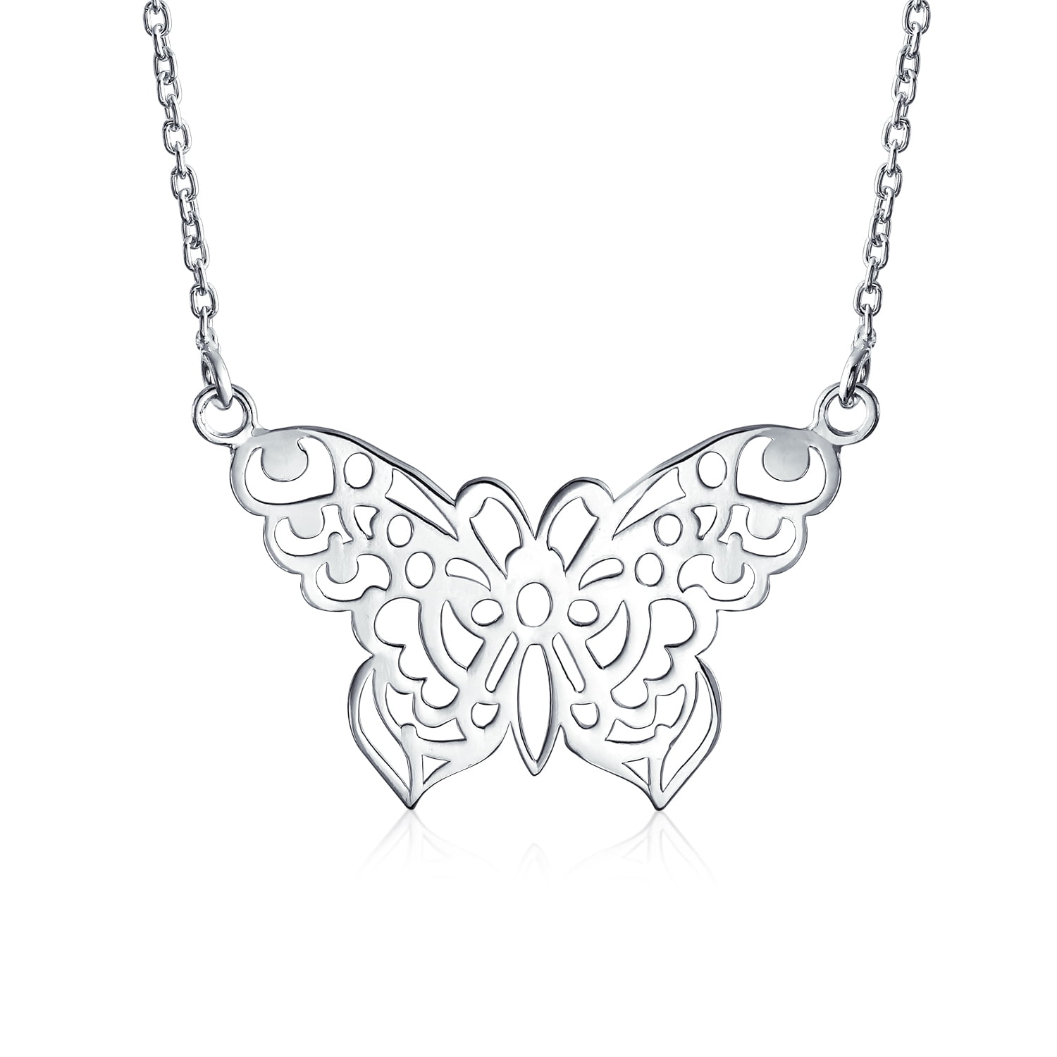 Large Filigree Cubic Zirconia CZ Garden Butterfly Pendant Necklace For Women For Teen 925 Sterling Silver