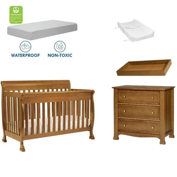 4-in-1 Convertible Crib Set with Dresser Mattress and Changing Tray in Chestnut