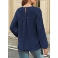 thumbnail image 4 of Corabera Boho Tops for Women Crewneck Smocked Peasant Blouses Swiss Dot Babydoll Tops Lace Crochet Flowy Shirts Navy Blue M, 4 of 7